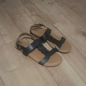 wonder nation Black and Tan Girls' Braided Strap Sandals